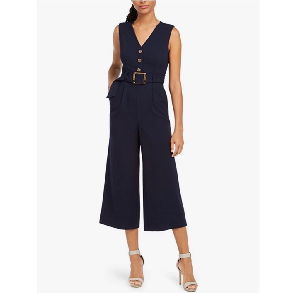 🎉H.P. 🎉NWT Calvin Klein Belted Sleeveless Wide Leg Navy Jumpsuit Pantsuit 16W
